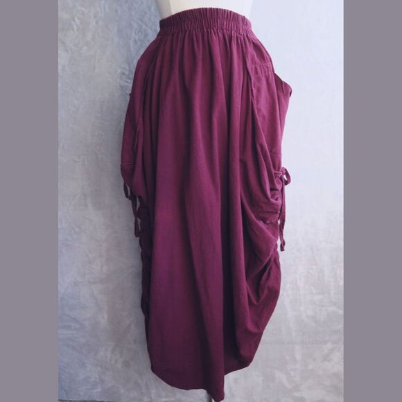 THALUTA Red Alaina Maxi Skirt S-XXL Ruched Pull on Sustainable Cotton Pockets - Picture 1 of 8